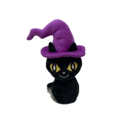 20 سانتی متری هالووین ناطق گربه سیاه با کلاه بنفش ضبط اسباب بازی شکم پر