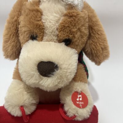 Christmas Sleigh Dog Plush Toy Swinging and Singing Dog Doll Holiday Interactive Toy